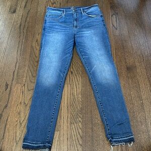 A&F Ultra High Rise Stretch Super Skinny Fade Distressed Ankle Jeans Raw Hem